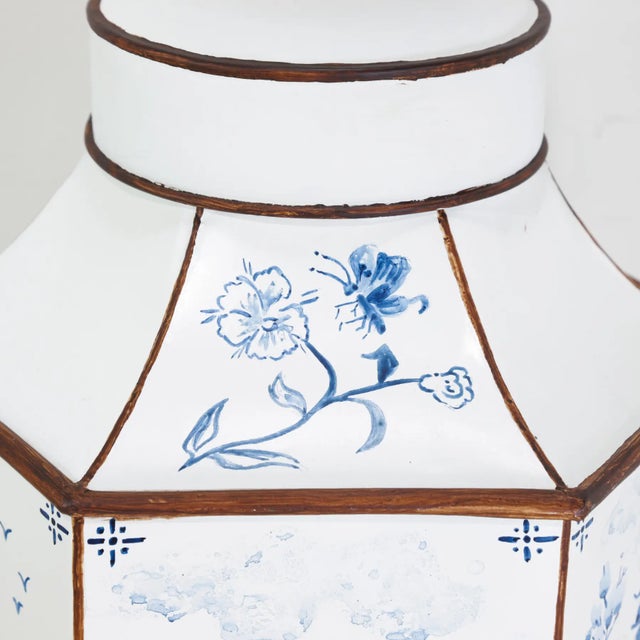 Early 21st Century A Pair of Vintage Hand-Painted Blue and White Imitation Dutch Tile Landscape Tea Can Table Lamps For Sale - Image 5 of 14
