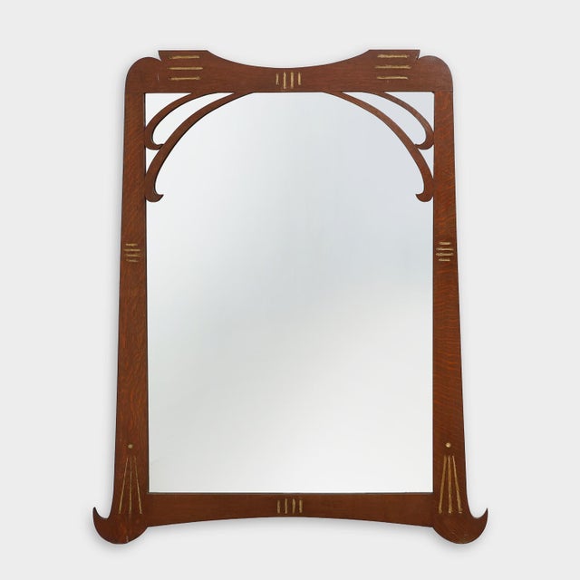 Art Nouveau Mirror in Oak with Gilded Inlay, France, 1915 For Sale - Image 11 of 11