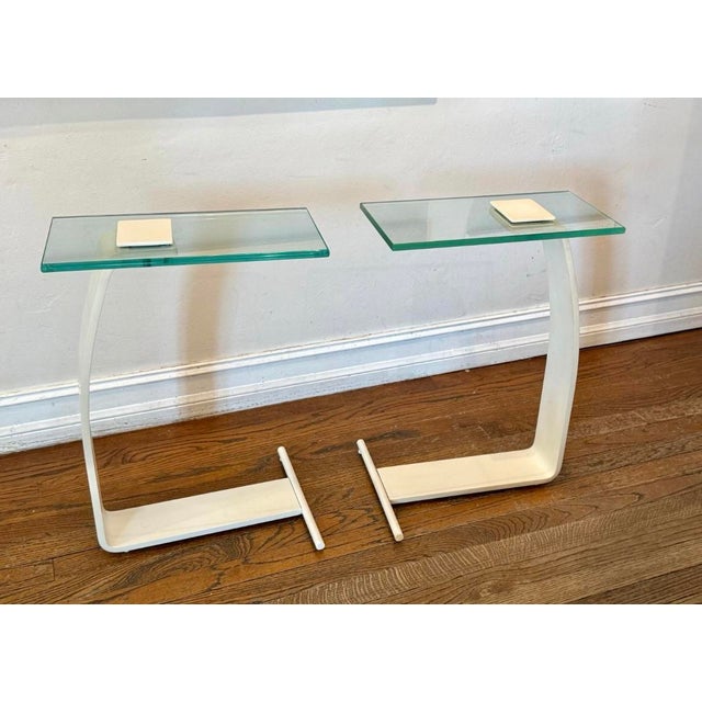 Pair of Vintage Mid Century 1970s Modern Dia Design Institute America Pair of Glass and Metal Drink Tables For Sale In Miami - Image 6 of 7