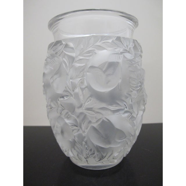 Early 20th Century Lalique France Frosted Crystal Bagatelle Sparrow Bird Leaves Art 6 3/4" Vase For Sale - Image 5 of 11
