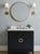 2020s Matthew Izzo Home Bixby Art Deco Matte Black Single Porcelain Sink Bath Vanity With Marble Top and Antique Brass Hardware For Sale - Image 5 of 8