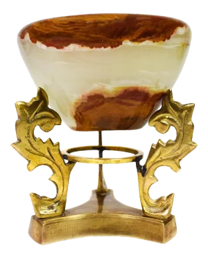 20th Century Carved Onyx Stone Bowl With Brass Base