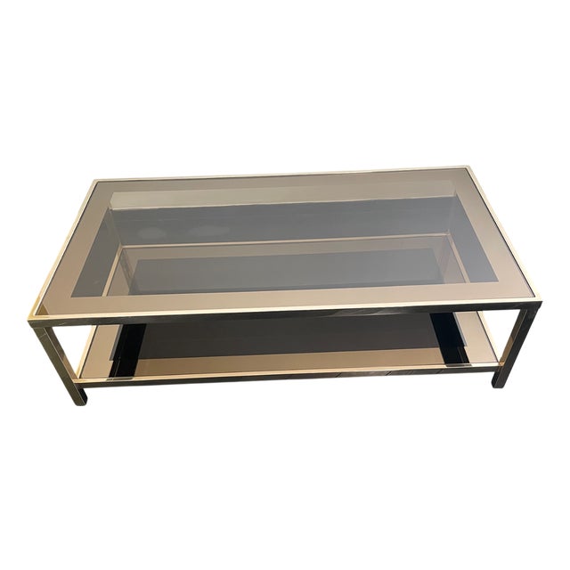 24kt Gold Plated and Smoked Glass Coffee Table attributed to Belgo Chrom / Dewulf Selection, 197 For Sale
