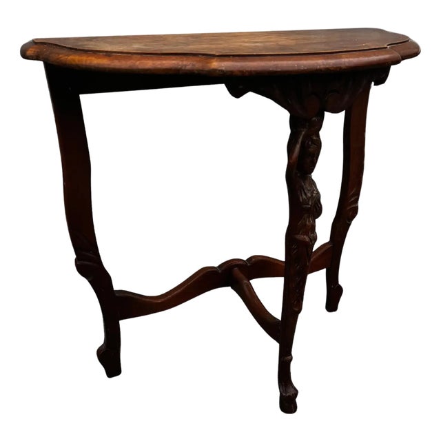 Early 20th Century Turn of the Century Figural Louis XV Style Demilune Table For Sale