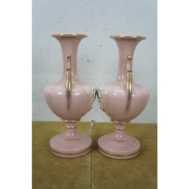 Mid 20th Century 2 St Regis American Porcelain Pink Floral Mantel Vases Trophy Urns 12" For Sale - Image 6 of 17