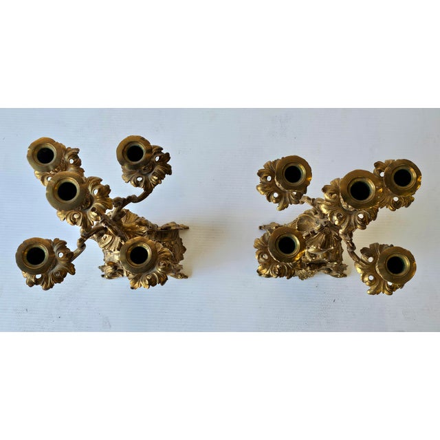 Traditional Pair of Early 20th Century Renaissance Revival Style Brass Five Light Candelabras For Sale - Image 3 of 8