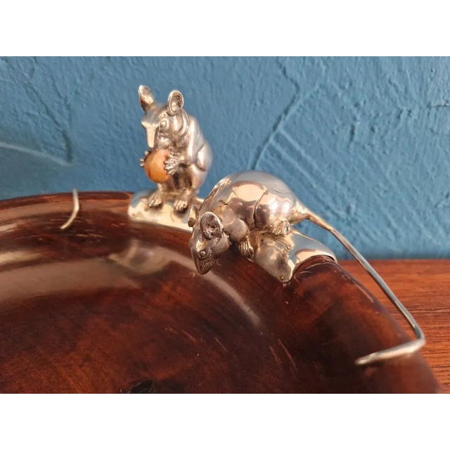 Large Nut Bowl in Precious Wood with 2 Mice from Schleißner Hanau Silber For Sale - Image 4 of 9