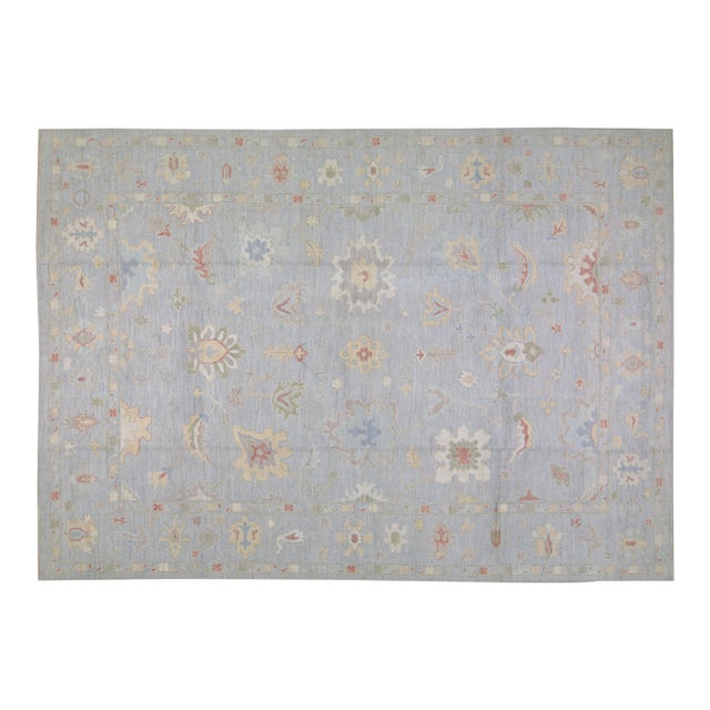 Turkish Oushak Hand Knotted Wool Rug, 10'x14'1'' For Sale
