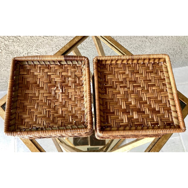 Wood Circa 1980 Stylish Catchall Rattan Baskets – A Pair For Sale - Image 7 of 13
