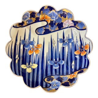 Vintage Fukagawa Seiji Imari Porcelain Scalloped Charger Dish, Hand Painted For Sale