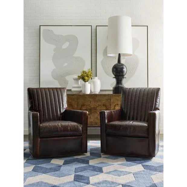 2020s Pair of CR Laine Malcolm Brown Leather Swivel Chairs For Sale - Image 5 of 7