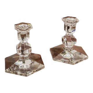 1990s Pair of Crystal Candleholders, Val St Lambert "Gardenia" Pattern, Belgium For Sale