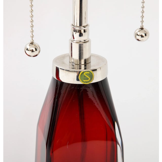 Ruby Red Crystal Lamps by Nils Landberg for Orrefors - A Pair For Sale In New York - Image 6 of 8
