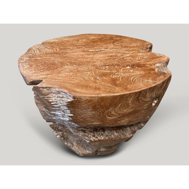 2010s Andrianna Shamaris Organic Cerused Teak Wood Side Table For Sale - Image 5 of 6