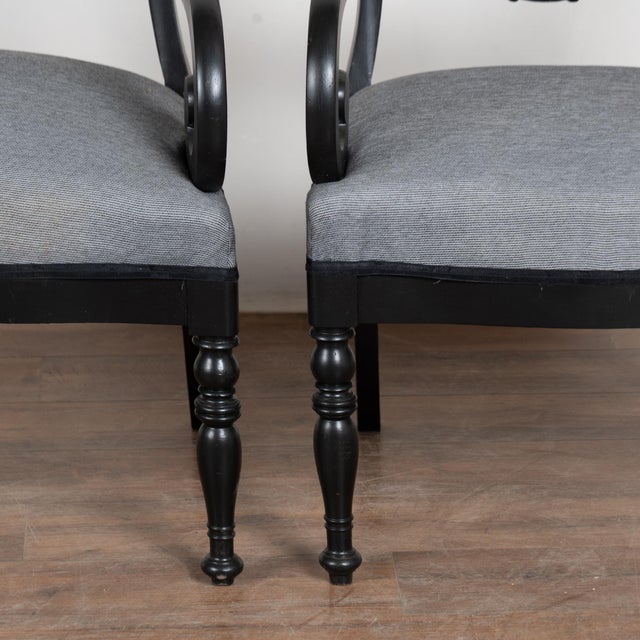 19th-Century Swedish Carved Pine Black Painted Armchairs For Sale - Image 13 of 14