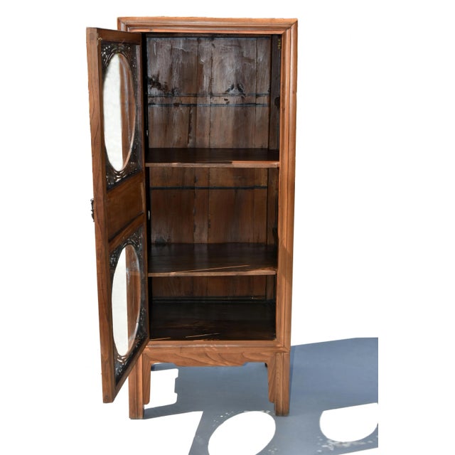 Wood Vintage Chinese Linen Press Cabinet With Glass Door For Sale - Image 7 of 13