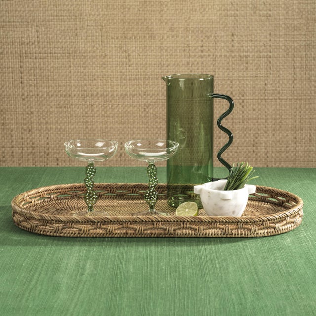 Boho Chic Heritage Weave Rattan Artistry Serving Tray, Oval For Sale - Image 3 of 4