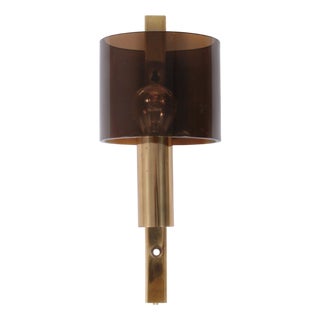 Danish Gilt Brass & Smoked Acrylic Glass Sconce from Hassel & Teudt, 1960s For Sale