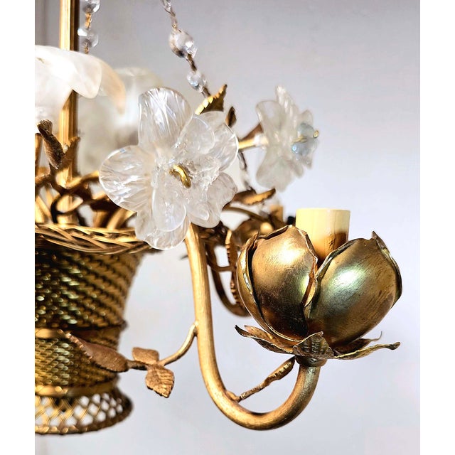 Late 19th Century Antique French Art Nouveau Gilt Woven Bronze Basket Chandelier For Sale - Image 5 of 8