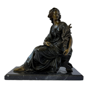 Late 20th Century Grand Tour Bronze Sculpture: Reclining Greco-Roman Woman on Marble Base