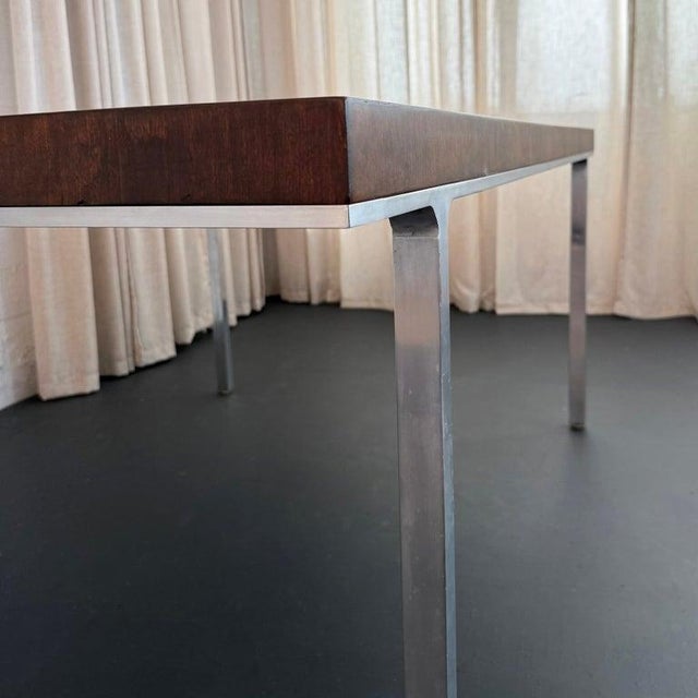 Swiss Mid-Century Modern Burl Walnut Chrome Extension Dining Table, John Stuart For Sale - Image 13 of 15