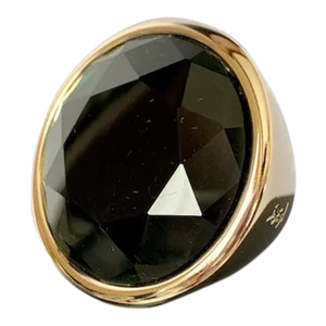 Yves Saint Laurent Gold Tone & Green Stone Ring, Size 6.5