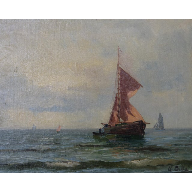 Marine Scene with Sailing Ship, 1890s-1910s, Painting on Canvas, Framed For Sale - Image 3 of 8