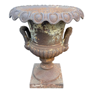Huge Antique Late Victorian French Heavy Cast Iron Outdoor Planter Urn W/ Handle