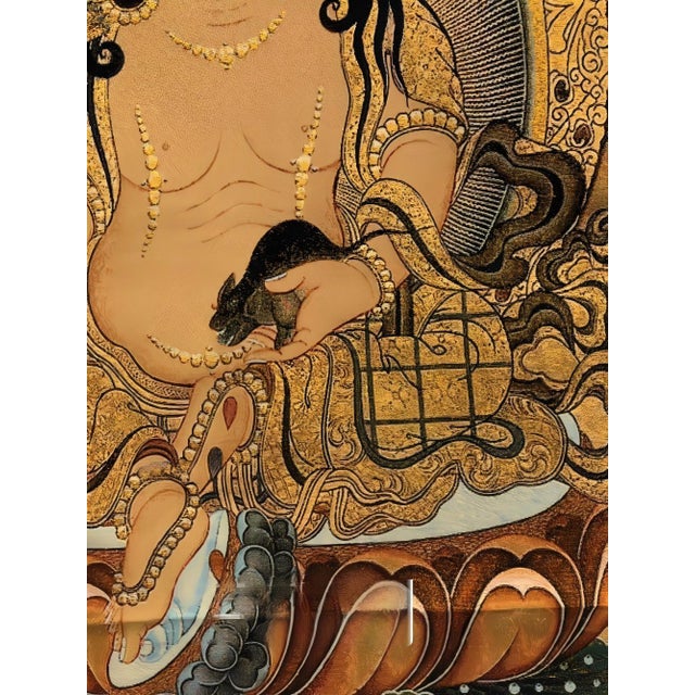 Chinese Xizang Embroidery and Brocade Thangka Buddha Painting - Wrathful Deity Protector Wall Art - Hand Painted Buddhist Sacred Scroll Mid 20th Century For Sale - Image 3 of 7