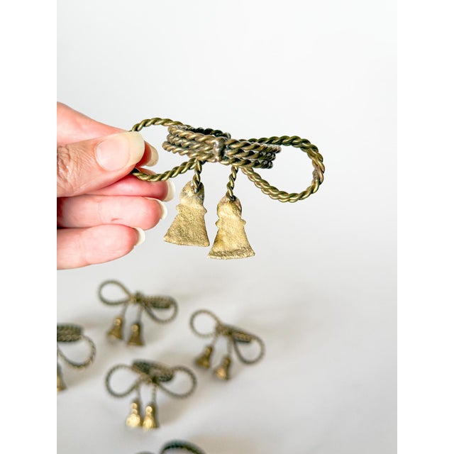 Late 20th Century Vintage Brass Tassel Bow Napkin Rings - Set of 6 For Sale - Image 5 of 7