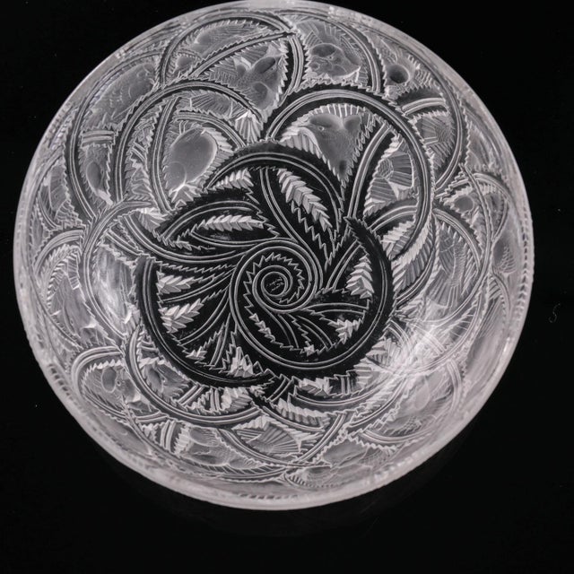 Glass 1970s Signed Lalique France Pinsons Frosted Crystal Bowl For Sale - Image 7 of 9