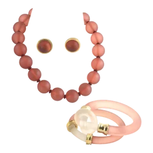 1980s Amber Lucite Suite, Necklace, Bracelets and Earrings - 5 Pieces