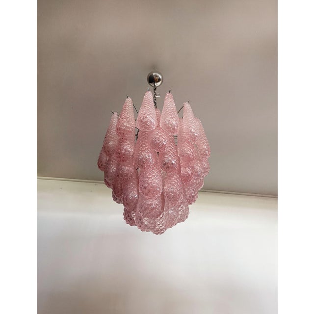Vintage Italian Murano Chandelier with 41 Pink Glass Petals Drop, 1990s For Sale - Image 9 of 18