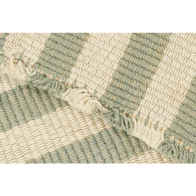 Textile Rug & Kilim’s Contemporary Kilim With Textural Blue and Cream Stripes For Sale - Image 7 of 7
