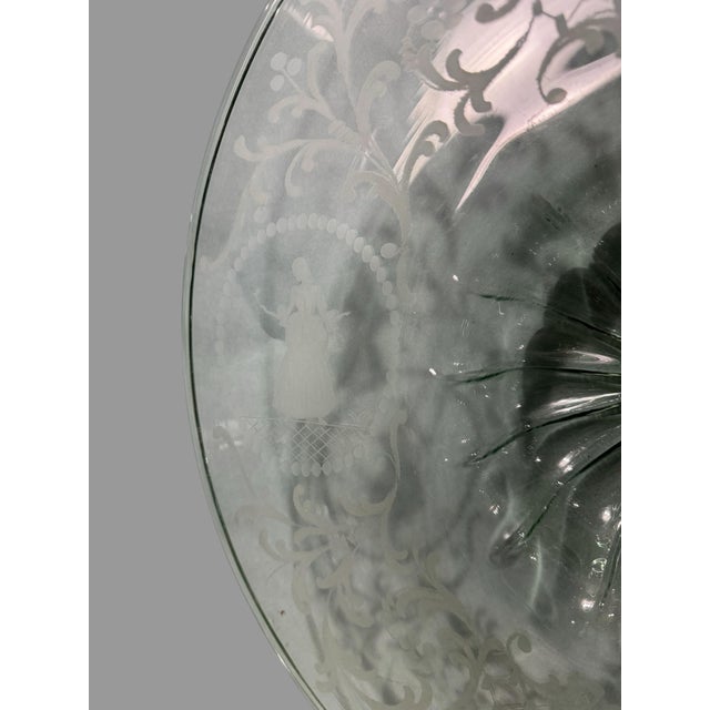 Vintage Light Green Depression Glass 17.5" Charger Bowl With Etched Silhouettes For Sale - Image 6 of 8