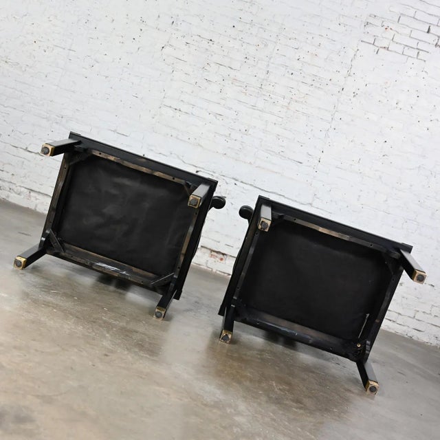 Mid to Late 20th Century Asian Chinoiserie Ming Style Yoke Back Chairs Black Lacquered & Brass Details Style of James Mont For Sale - Image 9 of 12