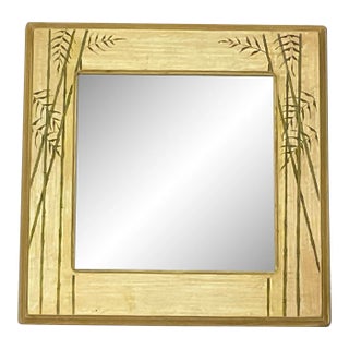 1980s Boho Chic Chinoiserie Painted Wood Wall Mirror With Bamboo Motif For Sale