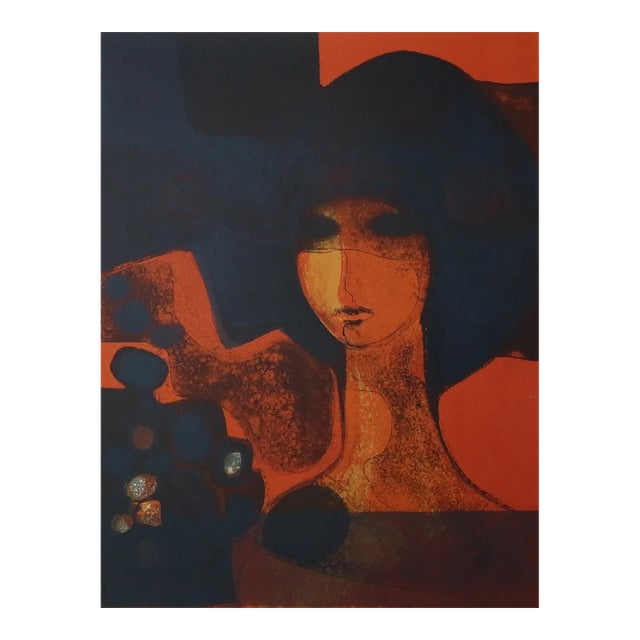Minaux Original Lithograph Visage Rouge 1967 Signed & Numbered For Sale