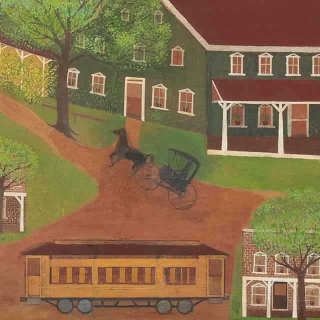 'Rural Landscape With Horse and Buggy, 1916', American School, Antique Americana, Folk Art, Naive, Oil For Sale In Monterey, CA - Image 6 of 12