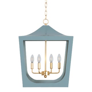 Matthew Izzo Home Wimble Blue & Brass Lantern Pendant For Sale
