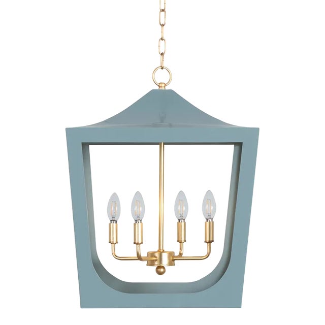 Matthew Izzo Home Wimble Blue & Brass Lantern Pendant For Sale