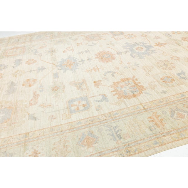 12x15 Serene Ivory & Pastel Modern Oushak Style Handmade Wool Rug For Sale In New York - Image 6 of 12