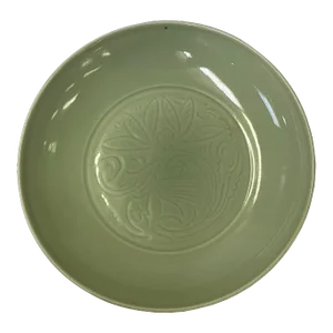 Chinese Celadon Green Flower Underlay Fengshui Porcelain Plate