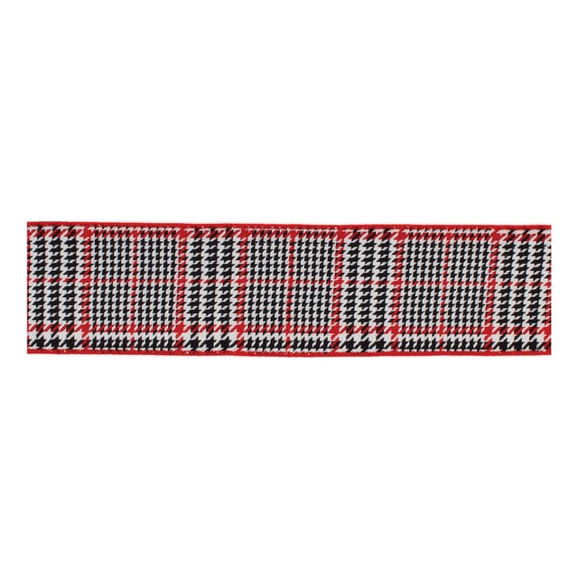 Red and Black Houndstooth Plaid Wired Ribbon 4" x 10yds For Sale