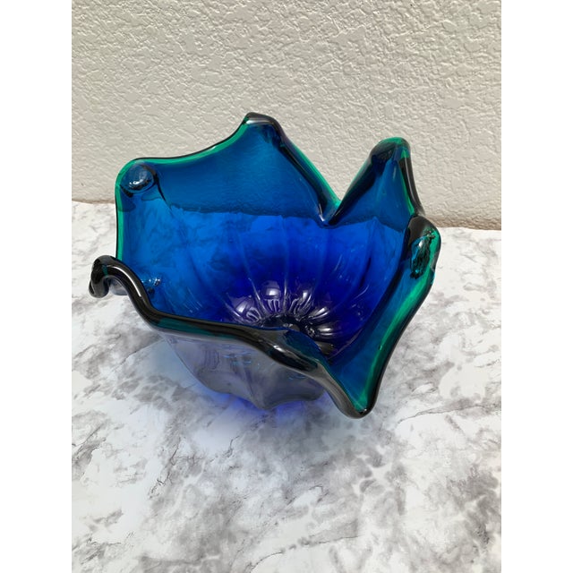 Vintage Artisan Wavy Glass Decor Bowl For Sale - Image 4 of 8
