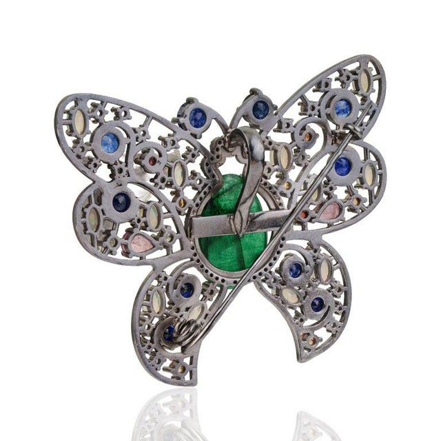 17.62 Carat Multi-Gemstone and Diamond Butterfly Brooch Pendant in Sterling Silver For Sale - Image 9 of 13