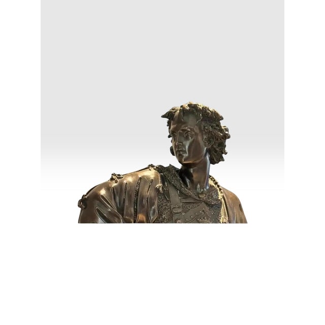 Antique 25” Signed 19th Century French Bronze Sculpture the Landsknecht Cavalier by Albert-Ernest Carrier Belleuse For Sale - Image 4 of 12