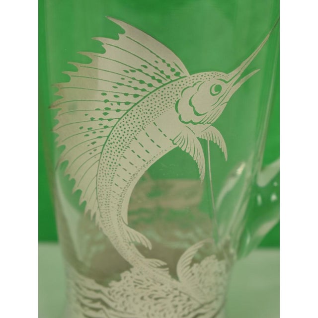 Traditional Mid 20th Century Sterling Sailfish Glass Cocktail Pitcher For Sale - Image 3 of 6