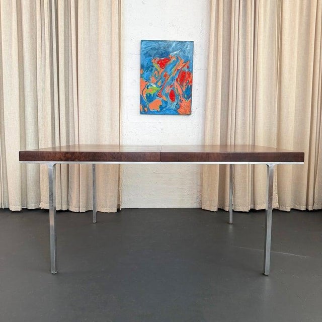 Mid-Century Modern Swiss Mid-Century Modern Burl Walnut Chrome Extension Dining Table, John Stuart For Sale - Image 3 of 15