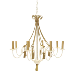 Metal Tassels & Twisted Rope Motive 8 Candles Light Fixture Chandelier